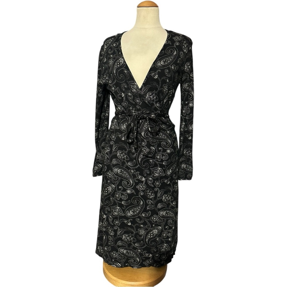 Ann Taylor Factory Black Floral Wrap Longsleeve Midi Dress Size 4